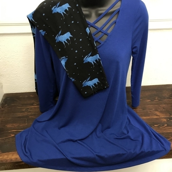 LEGGINGS DEPOT Black & Blue Moose Print Full length Leggings Size 12 NWT - Picture 4 of 4